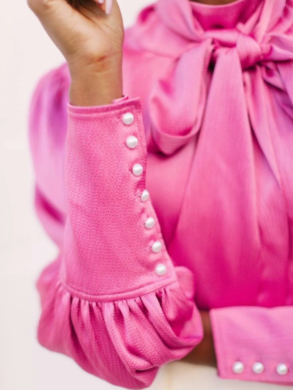 Crosby by Mollie Burch NWT Josephine Bow Long Sleeve Blouse, Camelia Pink, sz S - Picture 15 of 15